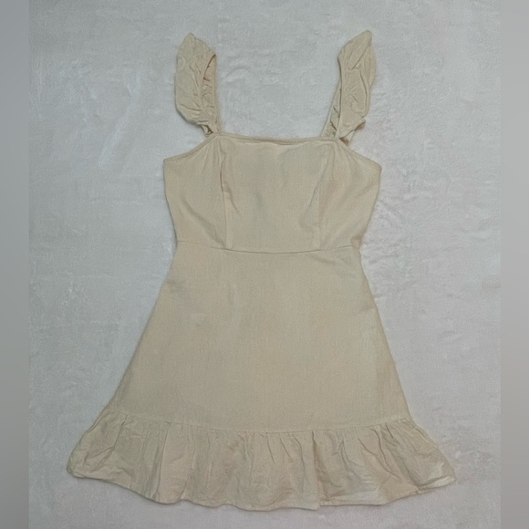 Small Mini Dress Cream White Champagne Zippered Back Frills Cute Summer​ - Picture 2 of 8